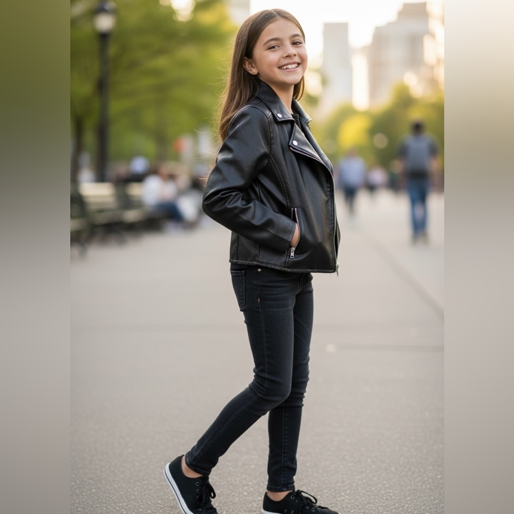 Girls Gap kids black faux leather jacket